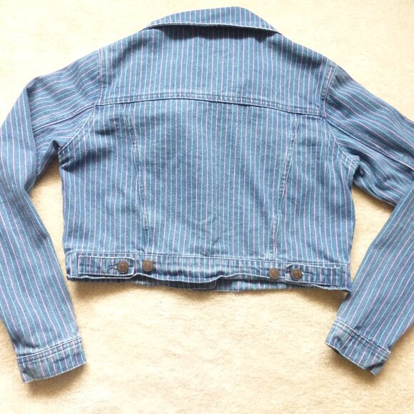 FOREVER 21 blue and pink pinstripe denim jacket and skirt set - Picture 3 of 15